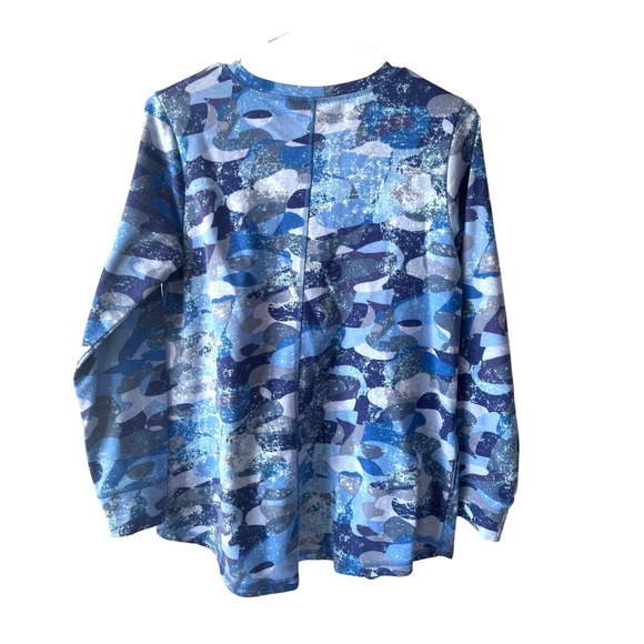 LOGO Lounge Blue Abstract Print Top Size XS Long Sleeves Pockets Athleisure - Picture 7 of 9